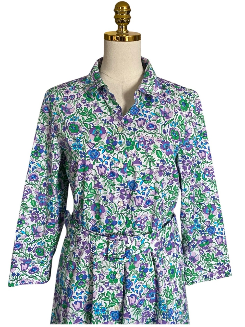 Talbots Women Fit & Flare Poplin Spring Fleur Floral Midi Shirtdress Size 10 - Picture 8 of 12